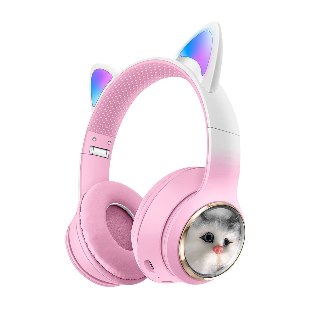 Auriculares Bluetooth AKZ-09 con Diseño de Gato, Diadema, Batería de Larga Duración, Plegables