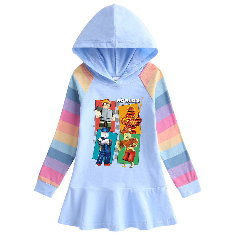 Vestido Infantil Arcoíris con Bajo de Volantes, Estampado de Dibujos Animados