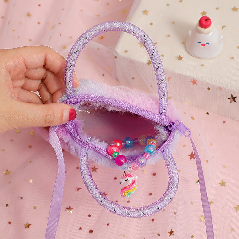 Bolso Bandolera de Peluche con Diseño de Unicornio para Niña