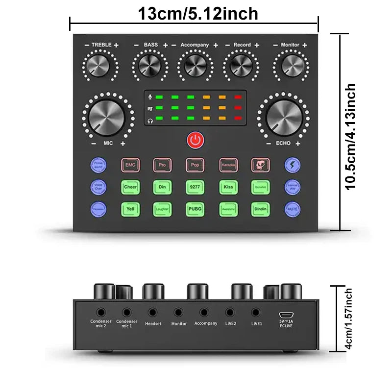 Mezclador de Audio V8S con Cambiador de Voz, Tarjeta de Sonido para Streaming, Podcast y Karaoke