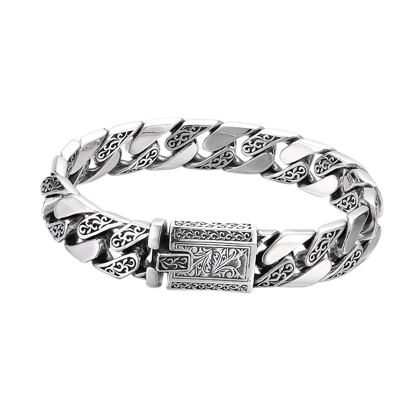 Pulsera Cadena Cubana Gruesa, Estilo Plata Tailandesa Envejecida, para Hombre