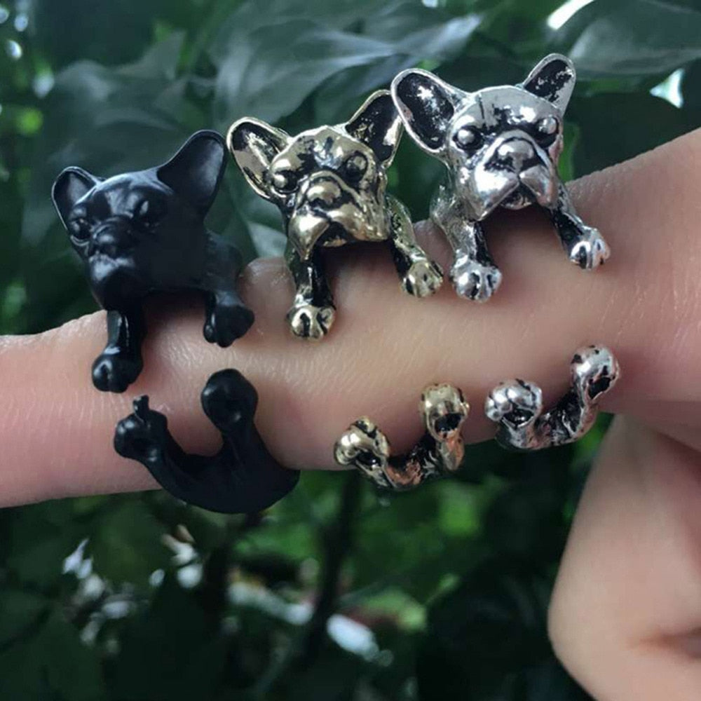 Anillo Abierto de Perro Abrazando, Regalo para Amantes de las Mascotas