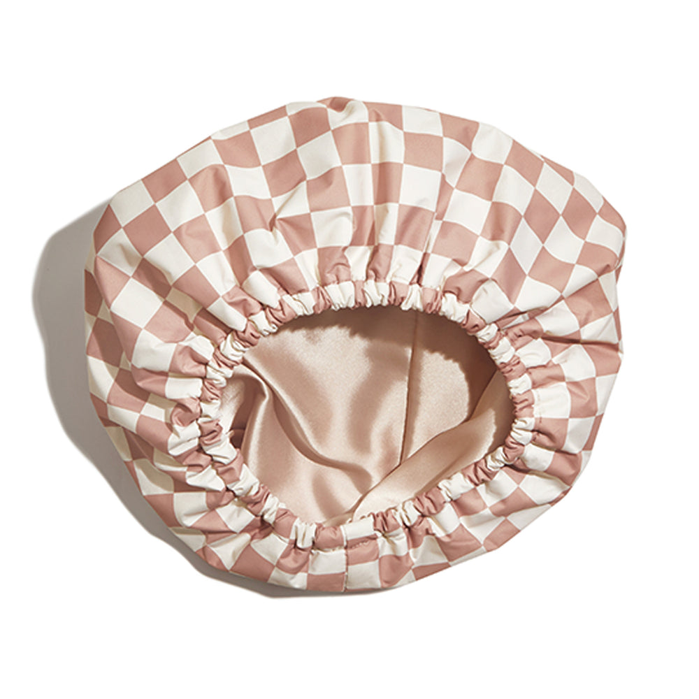 Gorro de Ducha Impermeable de Tres Capas, Interior Tipo Seda, Diseño de Cuadros