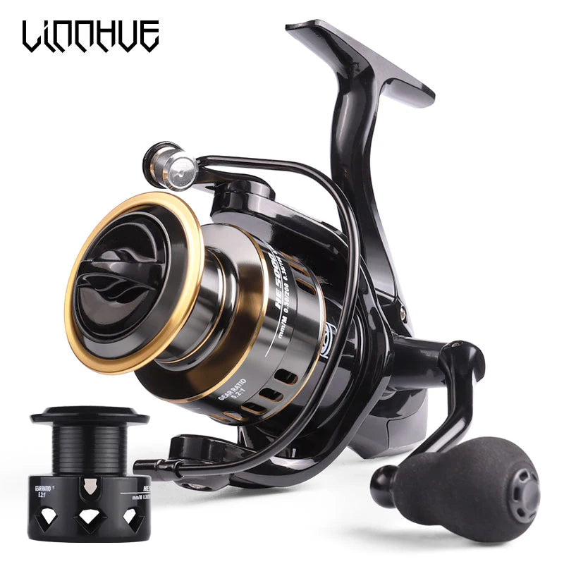 Carrete de Pesca LINNHUE HE7000, Freno Máximo 10kg, Alta Velocidad 5.2:1, Carrete Spinning de Metal