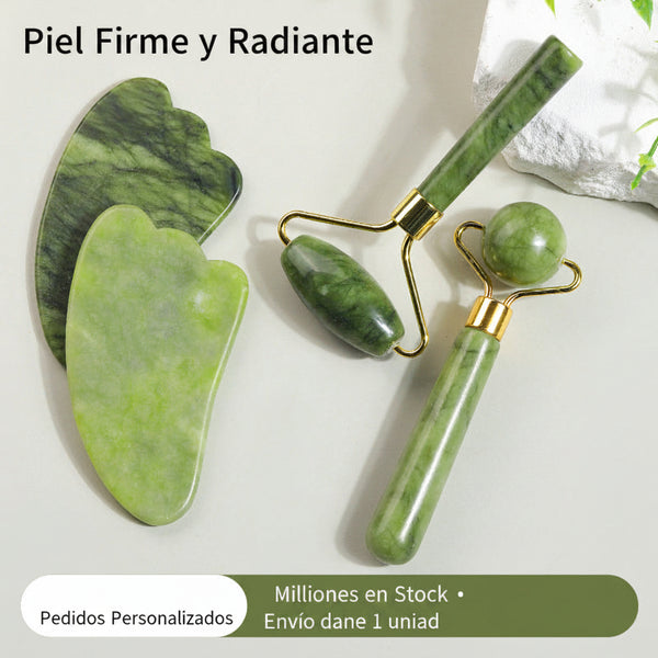 Rodillo de Jade Xiuyan para Masaje Facial, Set de Gua Sha con Doble Cabezal