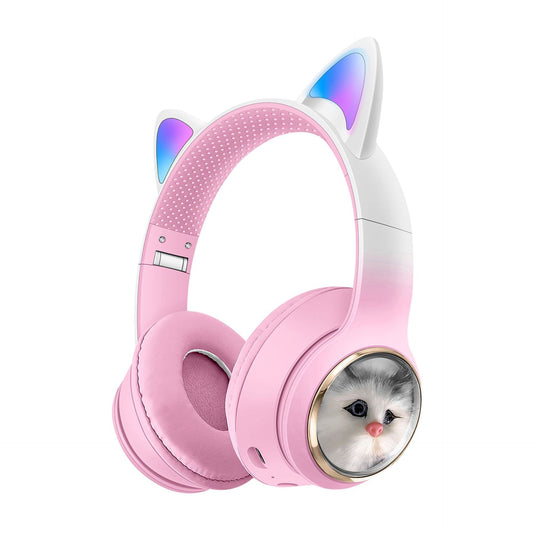 Auriculares Bluetooth AKZ-09 con Diseño de Gato, Diadema, Batería de Larga Duración, Plegables