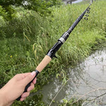 Caña de Pesca Telescópica de Carbono 1,5-2,4m, Giratoria, Mango de Madera