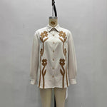 Camisa Chaqueta con Estampado Floral, Cuello Combinado, Versátil