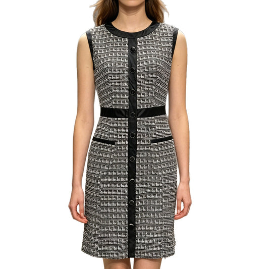 Vestido Falda Línea A con Vivo de Piel Sintética, Estilo Tweed Vintage