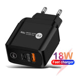 Cargador Rápido 18W, PD + QC3.0, USB-C