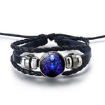 Pulsera de los 12 Signos del Zodíaco, Cuero Trenzado con Cuentas de Cristal