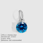 Colgante Redondo de Circonita con Piedra del Mes de Nacimiento, Acero Inoxidable