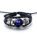 Pulsera de los 12 Signos del Zodíaco, Cuero Trenzado con Cuentas de Cristal