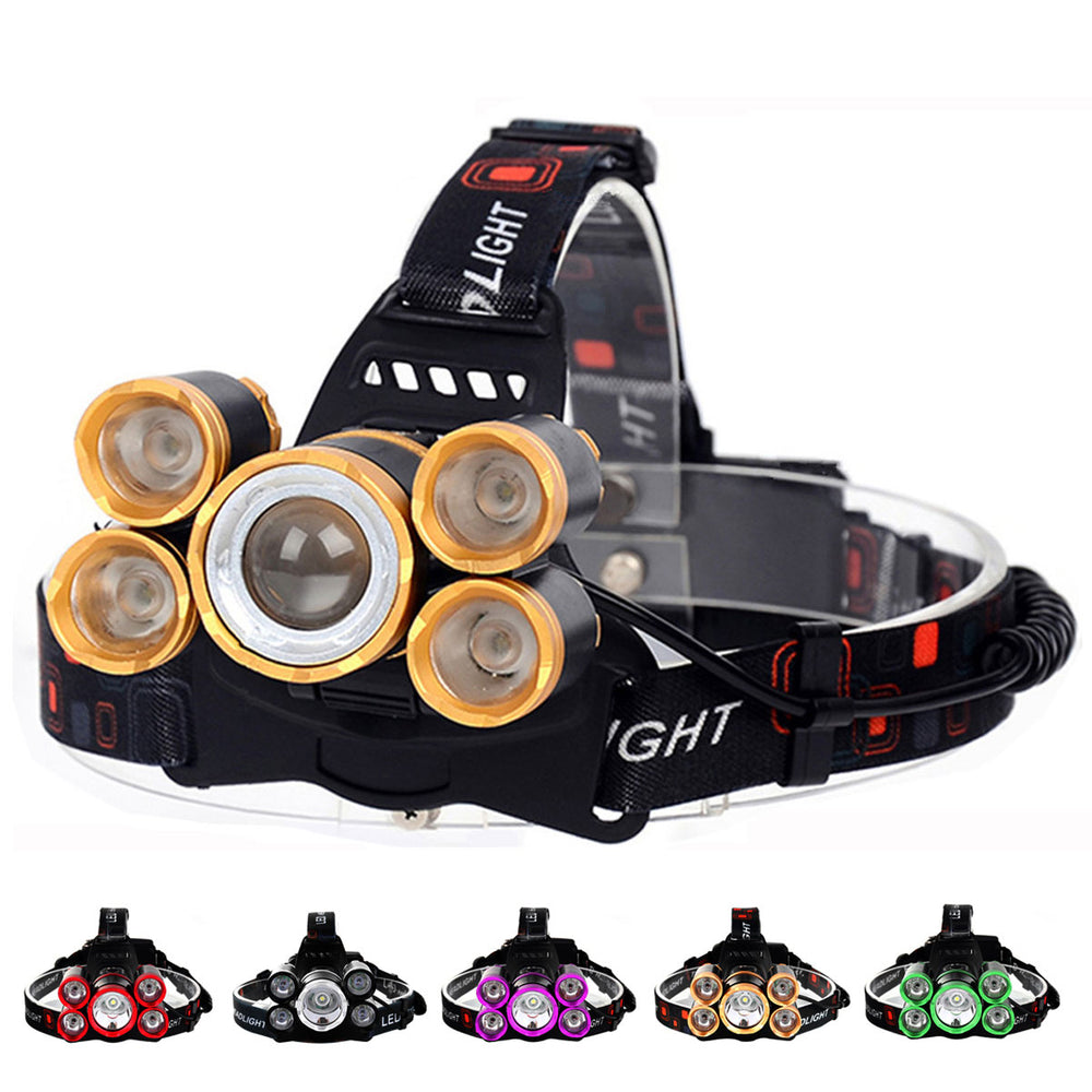 Linterna Frontal LED 5xT6, para Bici y Pesca Nocturna