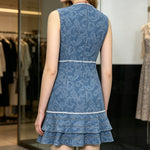 Vestido Vaquero Azul Sin Mangas, Estampado Floral