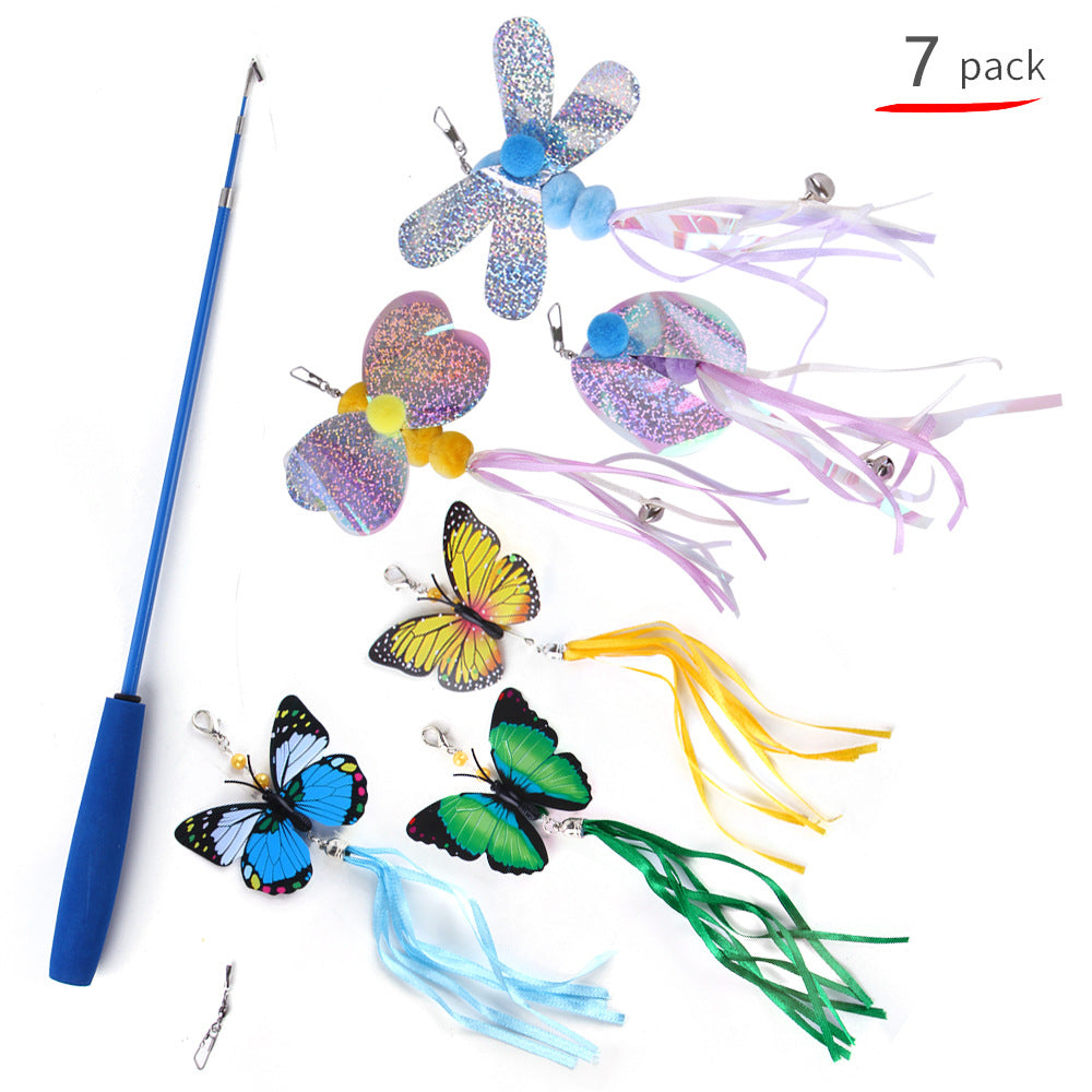 Set de 7 Juguetes para Gatos con Varita de Pesca, Mariposas y Libélulas
