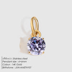 Colgante Redondo de Circonita con Piedra del Mes de Nacimiento, Acero Inoxidable