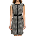 Vestido Falda Línea A con Vivo de Piel Sintética, Estilo Tweed Vintage