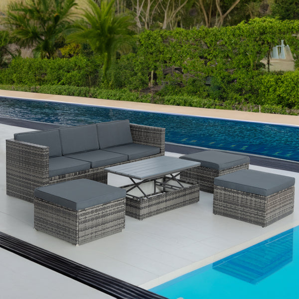 Set de Muebles de Exterior de Ratán Sintético, 5 Piezas, con Mesa de Centro