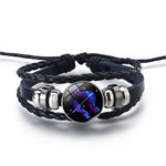Pulsera de los 12 Signos del Zodíaco, Cuero Trenzado con Cuentas de Cristal