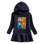 Vestido Infantil Tipo Sudadera con Capucha, Estampado de Dibujos Animados