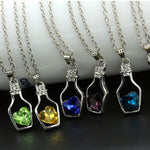 Collar con Colgante de Corazón de Cristal, Diseño Botella de los Deseos