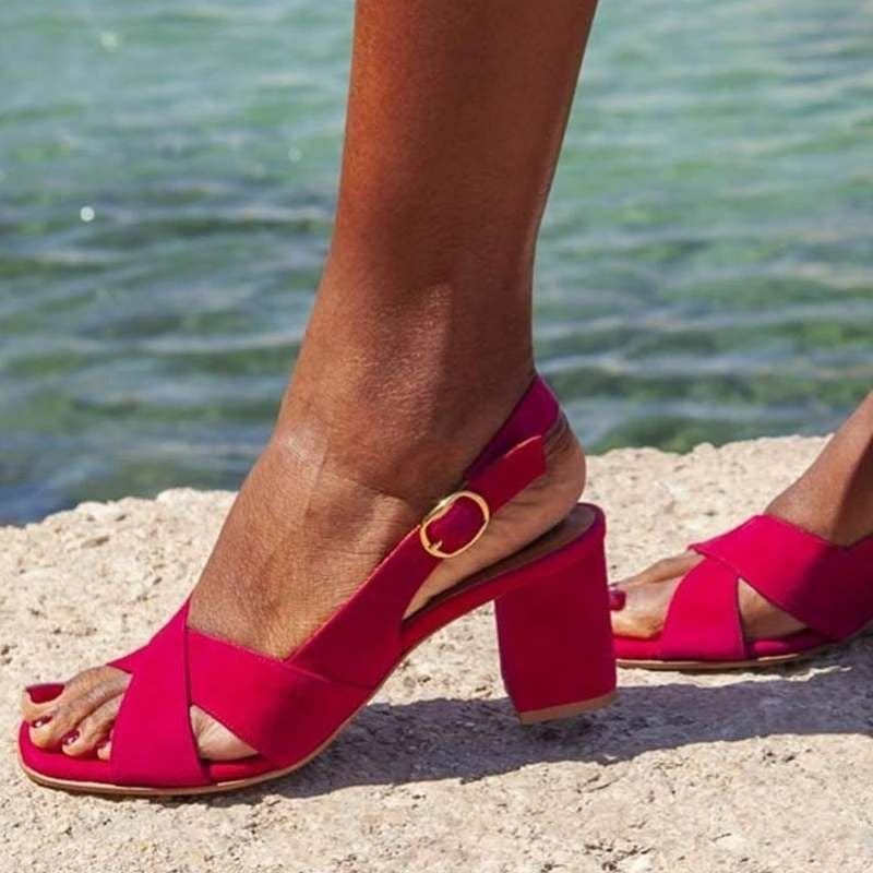 Sandalias de Tacón de Ante, Punta Abierta, Elegantes