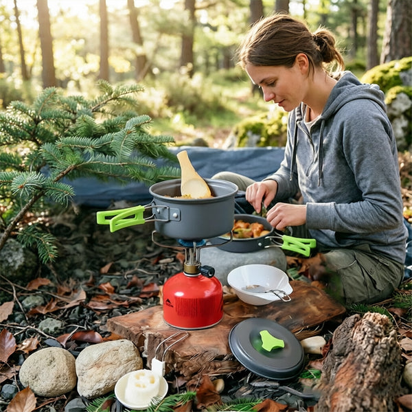 Set de Utensilios de Cocina para Camping, Kit Portátil de Cocina al Aire Libre, con Vajilla
