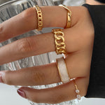Set de 5 Anillos Abiertos Mariposa con Strass y Perlas, Ajustables