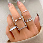 Set de 5 Anillos Abiertos Mariposa con Strass y Perlas, Ajustables