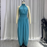 Mono Jumpsuit Sin Mangas con Cuello Halter, Pernera Ancha, para Mujer