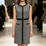 Vestido Falda Línea A con Vivo de Piel Sintética, Estilo Tweed Vintage