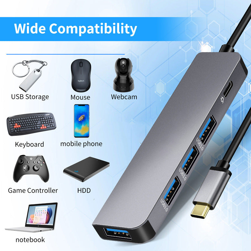 Hub USB-C 4 en 1, Expansión USB 3.0 con Carga PD 100W