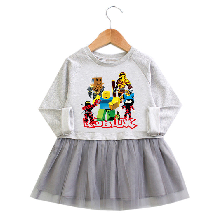 Vestido Infantil de Manga Larga con Estampado de Dibujos Animados