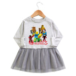 Vestido Infantil de Manga Larga con Estampado de Dibujos Animados