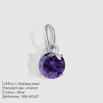 Colgante Redondo de Circonita con Piedra del Mes de Nacimiento, Acero Inoxidable