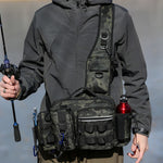 Mochila de Pesca para Hombre, con Portacañas, Bolsa para Cebo y Diseño Bandolera