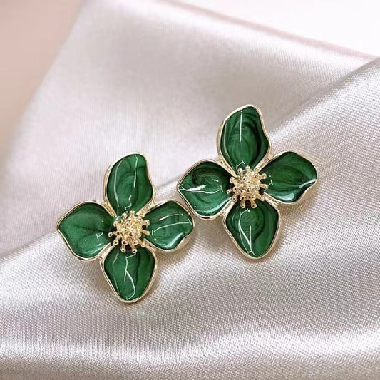 Pendientes de Flor 3D Estilo Luoshen, Aguja de Acero, Esmaltados