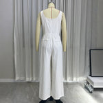 Mono Jumpsuit con Bolsillos y Cuello Pico, Cintura Alta, para Mujer