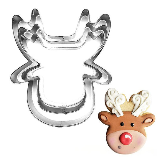 Set de 3 Moldes de Reno para Galletas Navideñas, Acero Inoxidable