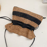 Bolso de Paja Tejida a Rayas, Estilo Francés, para Playa y Vacaciones
