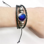 Pulsera de los 12 Signos del Zodíaco, Cuero Trenzado con Cuentas de Cristal