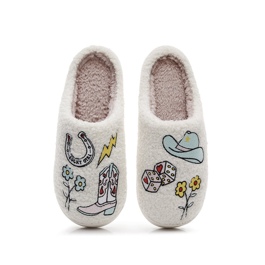 Zapatillas de Casa Peludas con Estampado Vaquero, para Mujer