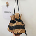 Bolso de Paja Tejida a Rayas, Estilo Francés, para Playa y Vacaciones