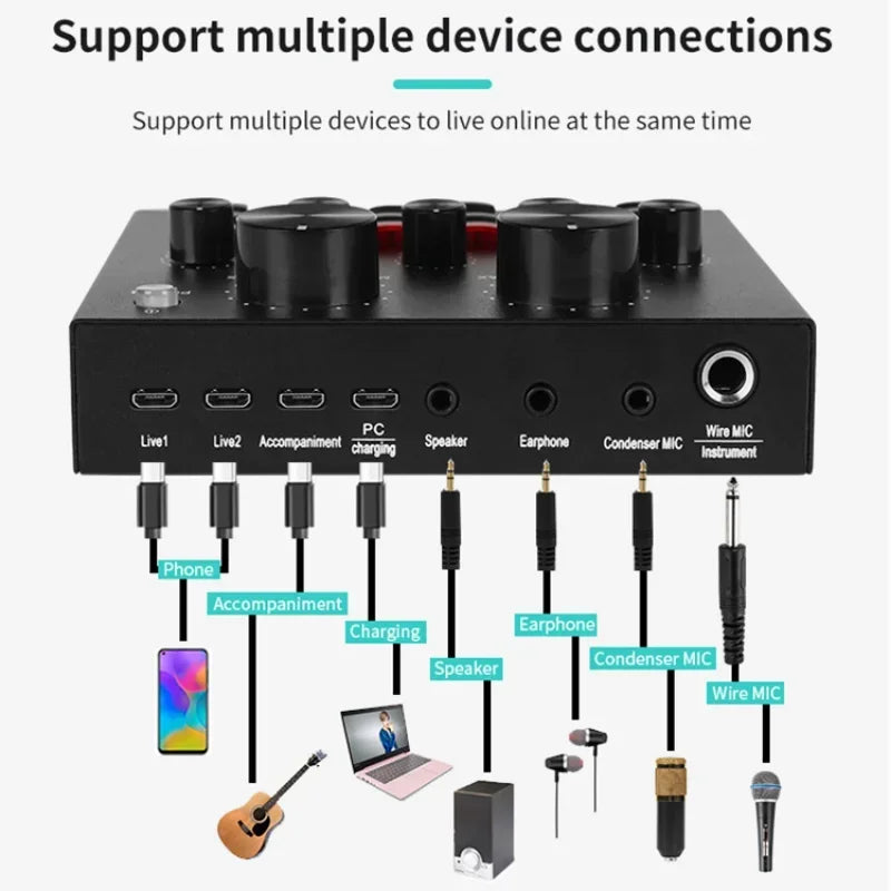 Tarjeta de Sonido V8 Profesional para Streaming, Podcast y Grabación en Estudio, con Cambiador de Voz