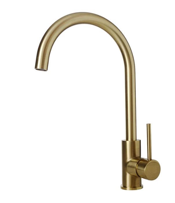 Grifo de Cocina Dorado, Acero Inoxidable Cepillado, Agua Fría y Caliente