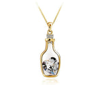 Collar con Colgante de Corazón de Cristal, Diseño Botella de los Deseos