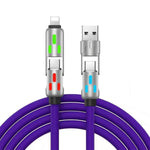 Cable de Carga LED 4 en 1, Carga Rápida PD 100W y 6A para Coche