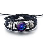 Pulsera de los 12 Signos del Zodíaco, Cuero Trenzado con Cuentas de Cristal