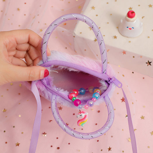 Bolso Bandolera de Peluche con Diseño de Unicornio para Niña